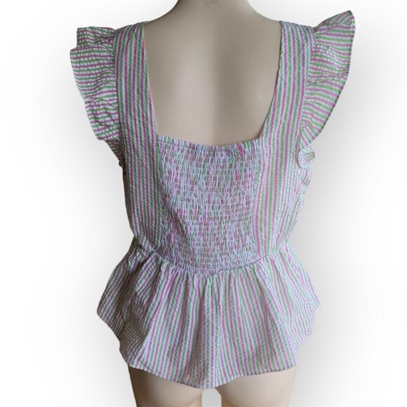 Stripe Flutter Sleeve Blouse by Draper James NWT size L - Picture 4 of 9